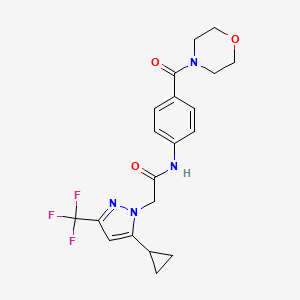 molecular formula C20H21F3N4O3 B3591634 2-[5-cyclopropyl-3-(trifluoromethyl)-1H-pyrazol-1-yl]-N-[4-(4-morpholinylcarbonyl)phenyl]acetamide 