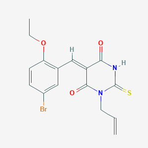 molecular formula C16H15BrN2O3S B3591641 (5Z)-5-[(5-bromo-2-ethoxyphenyl)methylidene]-1-prop-2-enyl-2-sulfanylidene-1,3-diazinane-4,6-dione 