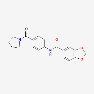 molecular formula C19H18N2O4 B3591706 N-[4-(1-pyrrolidinylcarbonyl)phenyl]-1,3-benzodioxole-5-carboxamide 