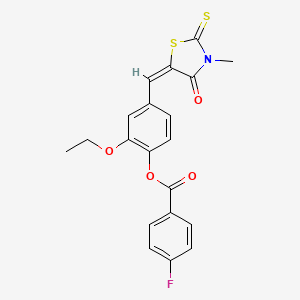 molecular formula C20H16FNO4S2 B3591768 2-ETHOXY-4-{[(5E)-3-METHYL-4-OXO-2-SULFANYLIDENE-1,3-THIAZOLIDIN-5-YLIDENE]METHYL}PHENYL 4-FLUOROBENZOATE 