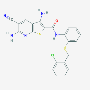 molecular formula C22H16ClN5OS2 B359185 3,6-diamino-N-[2-[(2-chlorophenyl)methylsulfanyl]phenyl]-5-cyanothieno[2,3-b]pyridine-2-carboxamide CAS No. 488088-00-2