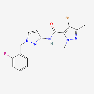 molecular formula C16H15BrFN5O B3591899 4-bromo-N-[1-(2-fluorobenzyl)-1H-pyrazol-3-yl]-1,3-dimethyl-1H-pyrazole-5-carboxamide 