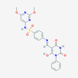 molecular formula C23H20N6O7S B359199 N-(2,6-dimethoxy-4-pyrimidinyl)-4-{[(2,4,6-trioxo-1-phenyltetrahydro-5(2H)-pyrimidinylidene)methyl]amino}benzenesulfonamide 