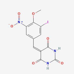 molecular formula C12H8IN3O6 B3592216 5-[(3-iodo-4-methoxy-5-nitrophenyl)methylidene]-1,3-diazinane-2,4,6-trione 