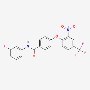 molecular formula C20H12F4N2O4 B3592223 N-(3-fluorophenyl)-4-[2-nitro-4-(trifluoromethyl)phenoxy]benzamide 