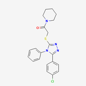 molecular formula C21H21ClN4OS B3592377 2-{[5-(4-CHLOROPHENYL)-4-PHENYL-4H-1,2,4-TRIAZOL-3-YL]SULFANYL}-1-(PIPERIDIN-1-YL)ETHAN-1-ONE 