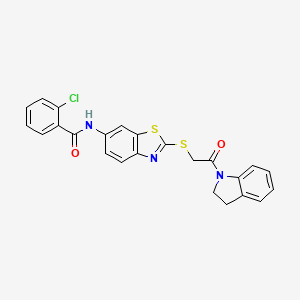 molecular formula C24H18ClN3O2S2 B3592386 2-chloro-N-(2-{[2-(2,3-dihydro-1H-indol-1-yl)-2-oxoethyl]sulfanyl}-1,3-benzothiazol-6-yl)benzamide 