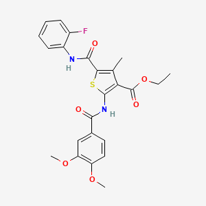 molecular formula C24H23FN2O6S B3592527 Ethyl 2-(3,4-dimethoxybenzamido)-5-[(2-fluorophenyl)carbamoyl]-4-methylthiophene-3-carboxylate 