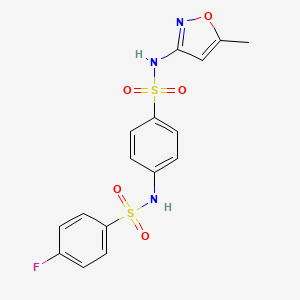 molecular formula C16H14FN3O5S2 B3592546 4-(4-FLUOROBENZENESULFONAMIDO)-N-(5-METHYL-12-OXAZOL-3-YL)BENZENE-1-SULFONAMIDE 