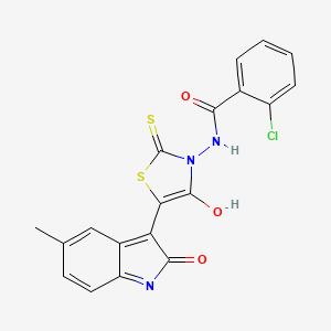 molecular formula C19H12ClN3O3S2 B3592585 (E)-2-chloro-N-(5-(5-methyl-2-oxoindolin-3-ylidene)-4-oxo-2-thioxothiazolidin-3-yl)benzamide 