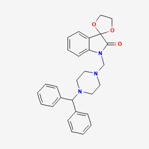 molecular formula C28H29N3O3 B3592593 1'-{[4-(DIPHENYLMETHYL)PIPERAZIN-1-YL]METHYL}-1',2'-DIHYDROSPIRO[1,3-DIOXOLANE-2,3'-INDOL]-2'-ONE 