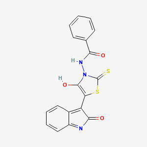 N-[4-oxo-5-(2-oxo-1,2-dihydro-3H-indol-3-ylidene)-2-thioxo-1,3-thiazolidin-3-yl]benzamide