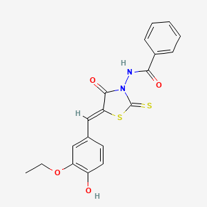 molecular formula C19H16N2O4S2 B3592611 N-[(5Z)-5-[(3-ethoxy-4-hydroxyphenyl)methylidene]-4-oxo-2-sulfanylidene-1,3-thiazolidin-3-yl]benzamide 