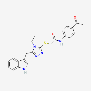 molecular formula C24H25N5O2S B3592915 N-(4-acetylphenyl)-2-[[4-ethyl-5-[(2-methyl-1H-indol-3-yl)methyl]-1,2,4-triazol-3-yl]sulfanyl]acetamide 