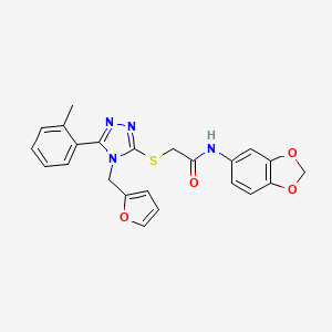 molecular formula C23H20N4O4S B3593081 N-(1,3-benzodioxol-5-yl)-2-[[4-(furan-2-ylmethyl)-5-(2-methylphenyl)-1,2,4-triazol-3-yl]sulfanyl]acetamide 