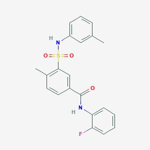 molecular formula C21H19FN2O3S B3593385 N-(2-fluorophenyl)-4-methyl-3-{[(3-methylphenyl)amino]sulfonyl}benzamide 