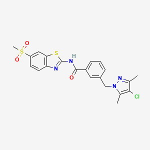 molecular formula C21H19ClN4O3S2 B3593389 3-[(4-CHLORO-3,5-DIMETHYL-1H-PYRAZOL-1-YL)METHYL]-N~1~-[6-(METHYLSULFONYL)-1,3-BENZOTHIAZOL-2-YL]BENZAMIDE 