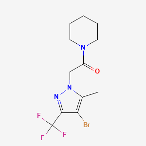 molecular formula C12H15BrF3N3O B3593442 1-{[4-bromo-5-methyl-3-(trifluoromethyl)-1H-pyrazol-1-yl]acetyl}piperidine 