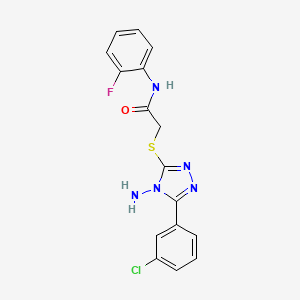 molecular formula C16H13ClFN5OS B3593462 2-{[4-amino-5-(3-chlorophenyl)-4H-1,2,4-triazol-3-yl]sulfanyl}-N-(2-fluorophenyl)acetamide 