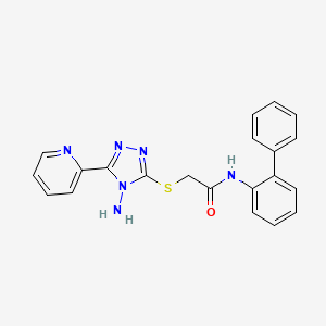 molecular formula C21H18N6OS B3593478 2-(4-amino-5-(2-pyridyl)(1,2,4-triazol-3-ylthio))-N-(2-phenylphenyl)acetamide 