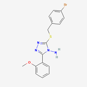 molecular formula C16H15BrN4OS B3593482 5-[(4-Bromophenyl)methylthio]-3-(2-methoxyphenyl)-1,2,4-triazole-4-ylamine 