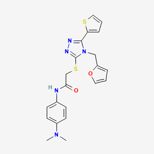 molecular formula C21H21N5O2S2 B3593526 N-[4-(dimethylamino)phenyl]-2-{[4-(furan-2-ylmethyl)-5-(thiophen-2-yl)-4H-1,2,4-triazol-3-yl]sulfanyl}acetamide 