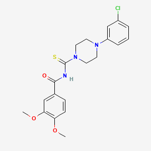 molecular formula C20H22ClN3O3S B3593585 N-{[4-(3-chlorophenyl)-1-piperazinyl]carbonothioyl}-3,4-dimethoxybenzamide 