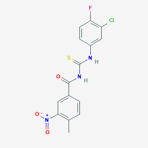 molecular formula C15H11ClFN3O3S B3593590 N-{[(3-chloro-4-fluorophenyl)amino]carbonothioyl}-4-methyl-3-nitrobenzamide 