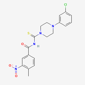 molecular formula C19H19ClN4O3S B3593597 N-{[4-(3-chlorophenyl)-1-piperazinyl]carbonothioyl}-4-methyl-3-nitrobenzamide 