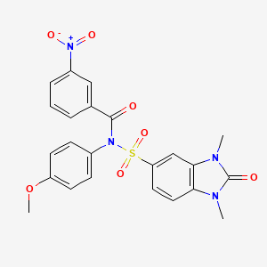 molecular formula C23H20N4O7S B3593702 N-[(1,3-dimethyl-2-oxo-2,3-dihydro-1H-benzimidazol-5-yl)sulfonyl]-N-(4-methoxyphenyl)-3-nitrobenzamide 