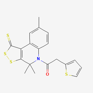 molecular formula C19H17NOS4 B3593719 2-(thiophen-2-yl)-1-(4,4,8-trimethyl-1-thioxo-1,4-dihydro-5H-[1,2]dithiolo[3,4-c]quinolin-5-yl)ethanone 