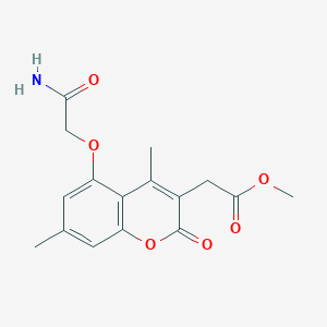 molecular formula C16H17NO6 B3593732 METHYL 2-[5-(CARBAMOYLMETHOXY)-4,7-DIMETHYL-2-OXO-2H-CHROMEN-3-YL]ACETATE 