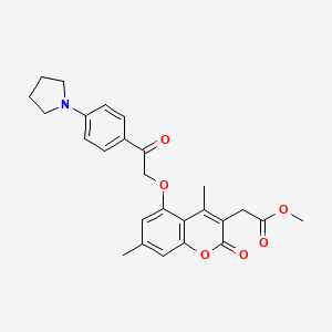 molecular formula C26H27NO6 B3593769 METHYL 2-(4,7-DIMETHYL-2-OXO-5-{2-OXO-2-[4-(PYRROLIDIN-1-YL)PHENYL]ETHOXY}-2H-CHROMEN-3-YL)ACETATE 