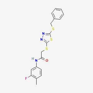 molecular formula C18H16FN3OS3 B3593806 2-[(5-benzylsulfanyl-1,3,4-thiadiazol-2-yl)sulfanyl]-N-(3-fluoro-4-methylphenyl)acetamide 