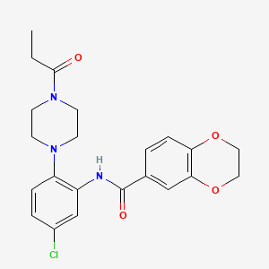 molecular formula C22H24ClN3O4 B3594163 N-[5-chloro-2-(4-propionyl-1-piperazinyl)phenyl]-2,3-dihydro-1,4-benzodioxine-6-carboxamide 