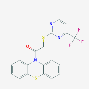 molecular formula C20H14F3N3OS2 B3594167 10-({[4-methyl-6-(trifluoromethyl)-2-pyrimidinyl]thio}acetyl)-10H-phenothiazine 