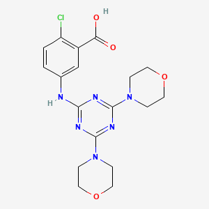 molecular formula C18H21ClN6O4 B3594192 2-Chloro-5-{[4,6-di(morpholin-4-yl)-1,3,5-triazin-2-yl]amino}benzoic acid 