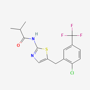 molecular formula C15H14ClF3N2OS B3594231 N-{5-[2-chloro-5-(trifluoromethyl)benzyl]-1,3-thiazol-2-yl}-2-methylpropanamide 