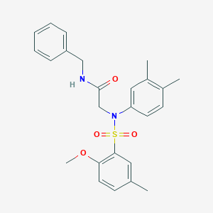 molecular formula C25H28N2O4S B3594265 N-benzyl-2-(N-(2-methoxy-5-methylphenyl)sulfonyl-3,4-dimethylanilino)acetamide 