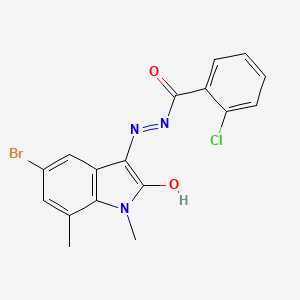 molecular formula C17H13BrClN3O2 B3594333 N'-[(3Z)-5-BROMO-1,7-DIMETHYL-2-OXO-2,3-DIHYDRO-1H-INDOL-3-YLIDENE]-2-CHLOROBENZOHYDRAZIDE 