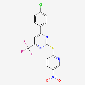 4-(4-chlorophenyl)-2-[(5-nitro-2-pyridinyl)thio]-6-(trifluoromethyl)pyrimidine