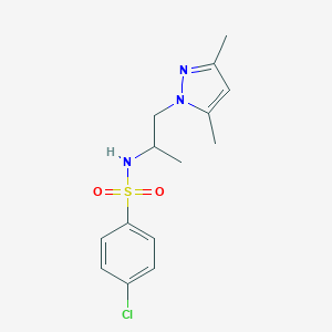 molecular formula C14H18ClN3O2S B359443 4-chloro-N-[2-(3,5-dimethyl-1H-pyrazol-1-yl)-1-methylethyl]benzenesulfonamide CAS No. 890594-63-5