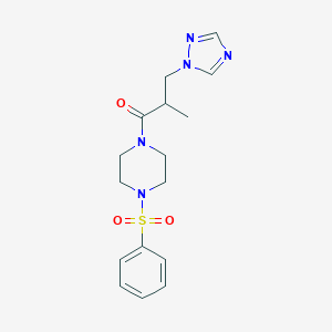 molecular formula C16H21N5O3S B359459 1-[2-methyl-3-(1H-1,2,4-triazol-1-yl)propanoyl]-4-(phenylsulfonyl)piperazine CAS No. 879056-53-8