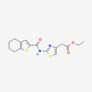 molecular formula C16H18N2O3S2 B3594670 ETHYL 2-{2-[(4,5,6,7-TETRAHYDRO-1-BENZOTHIOPHEN-2-YLCARBONYL)AMINO]-1,3-THIAZOL-4-YL}ACETATE 