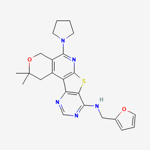 N-(furan-2-ylmethyl)-4,4-dimethyl-8-pyrrolidin-1-yl-5-oxa-11-thia-9,14,16-triazatetracyclo[8.7.0.02,7.012,17]heptadeca-1(10),2(7),8,12(17),13,15-hexaen-13-amine