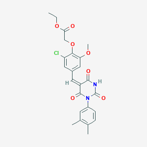 ethyl (2-chloro-4-{(E)-[1-(3,4-dimethylphenyl)-2,4,6-trioxotetrahydropyrimidin-5(2H)-ylidene]methyl}-6-methoxyphenoxy)acetate