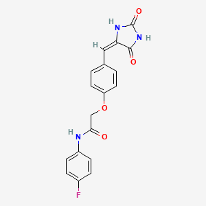 2-[4-[(E)-(2,5-dioxoimidazolidin-4-ylidene)methyl]phenoxy]-N-(4-fluorophenyl)acetamide