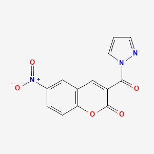 molecular formula C13H7N3O5 B3596139 6-nitro-3-(1H-pyrazol-1-ylcarbonyl)-2H-chromen-2-one 