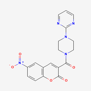 molecular formula C18H15N5O5 B3596433 6-nitro-3-{[4-(2-pyrimidinyl)-1-piperazinyl]carbonyl}-2H-chromen-2-one 