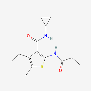 molecular formula C14H20N2O2S B3597050 N-cyclopropyl-4-ethyl-5-methyl-2-(propionylamino)-3-thiophenecarboxamide 